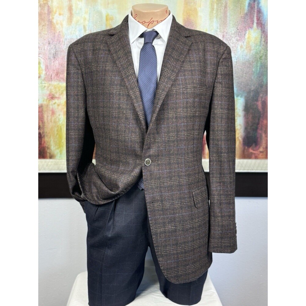 Joseph Abboud Mens Brown Multicolored Plaid Sport Coat 46R Slim Fit $699